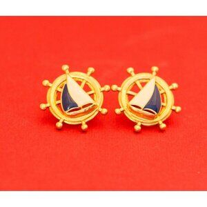 Vintage Sailboat Ship Ocean Earrings By Avon - F3